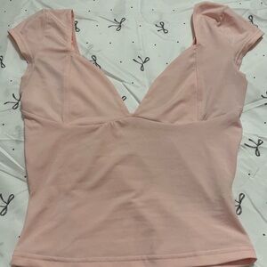 Pink V-Neck Cap Sleeve Top